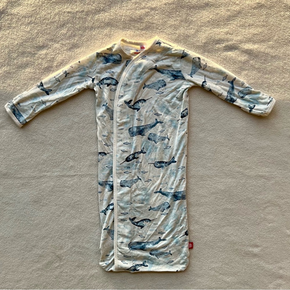 Magnetic Me Whale Print Kids Pajamas Sleep Sack - Cream and Blue